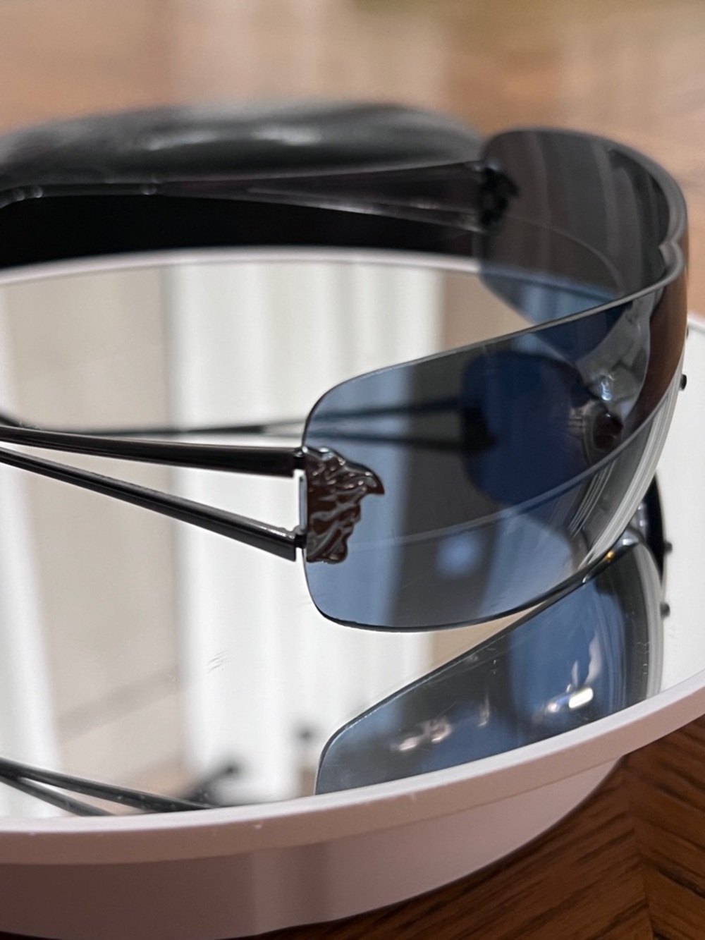 Versace Medusa Dark Blue Rimless Shield Sunglasses Y2K w/Auth. Card - Picture 5 of 10